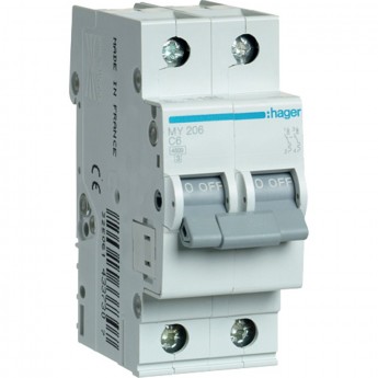 Автоматический выключатель HAGER 2P 4,5kA C-6A 2M Автоматический выключатель HAGER 2P 4,5kA C-6A 2M