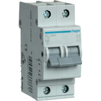 Автоматический выключатель HAGER 2P 6kA C-16A 2M Автоматический выключатель HAGER 2P 6kA C-16A 2M