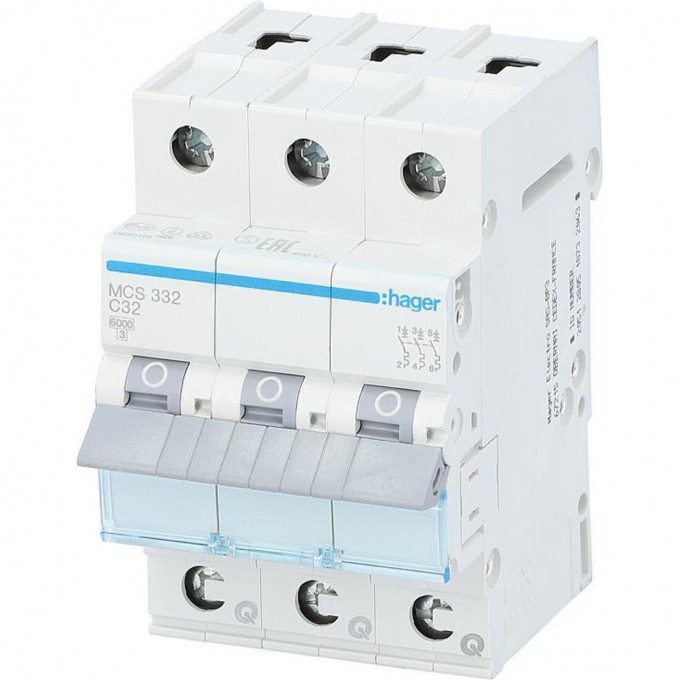 Автоматический выключатель HAGER 3P 6kA C-32A QC 3M MCS332