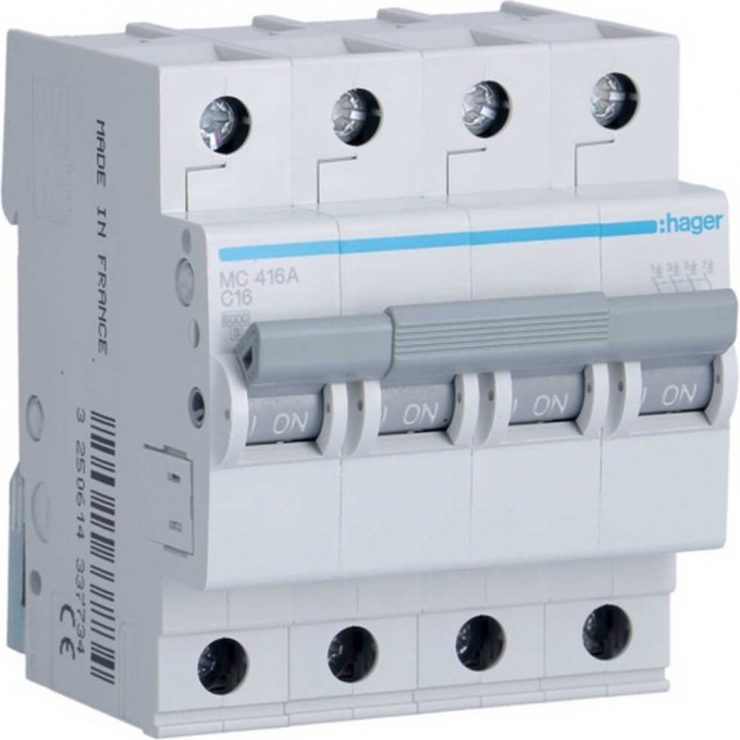 Автоматический выключатель HAGER 4P 6kA C-16A 4M MC416A