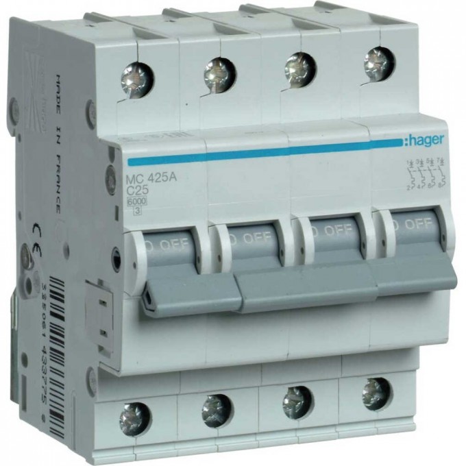 Автоматический выключатель HAGER 4P 6kA C-25A 4M MC425A