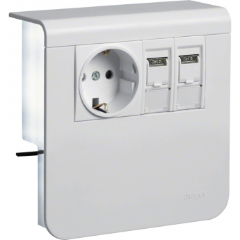 Держатель устройств HAGER SL new, с розетками Schuko (L+N+PE), 16A, 250A AC и 2хRJ45, чисто белый Держатель устройств HAGER SL new, с розетками Schuko (L+N+PE), 16A, 250A AC и 2хRJ45, чисто белый