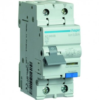Дифференциальный автомат HAGER 1P+N 6kA C-10A 30 мА Тип AC, ширина 2М Дифференциальный автомат HAGER 1P+N 6kA C-10A 30 мА Тип AC, ширина 2М