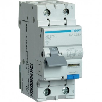 Дифференциальный автомат HAGER 1P+N 6kA C-25A 30 мА Тип AC, ширина 2М Дифференциальный автомат HAGER 1P+N 6kA C-25A 30 мА Тип AC, ширина 2М