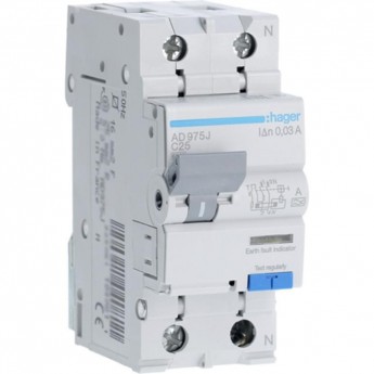 Дифференциальный автомат HAGER 1P+N 6kA С-25A I∆n=30мА, Тип А, винтовые клеммы, ширина 2М Дифференциальный автомат HAGER 1P+N 6kA С-25A I∆n=30мА, Тип А, винтовые клеммы, ширина 2М