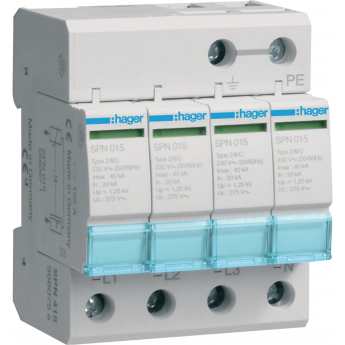 Разрядник защиты от перенапряжения HAGER класс С 4P steckbar 40kA Anz Разрядник защиты от перенапряжения HAGER класс С 4P steckbar 40kA Anz
