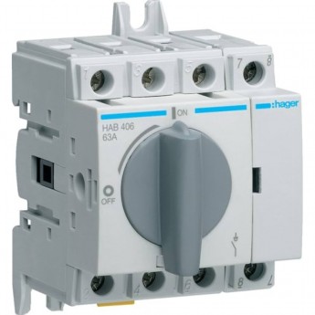 Рубильник модульный HAGER, 4Р, 63A, до 690В АС23 Рубильник модульный HAGER, 4Р, 63A, до 690В АС23